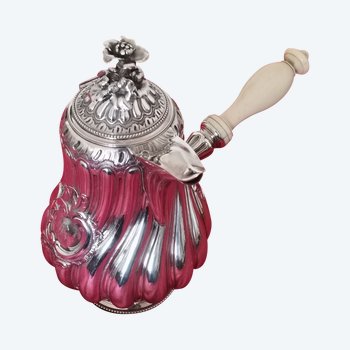 Grande et belle cafetière en métal argenté d'époque Napoléon III 