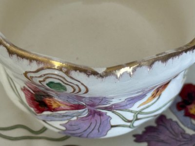 RARE and MAGNIFICENT Sarreguemines decorated with Orchids, Tea cup and saucer (3)