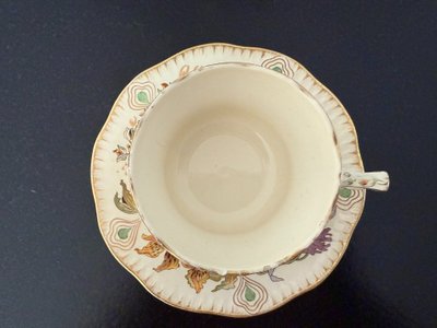 RARE and MAGNIFICENT Sarreguemines decorated with Orchids, Tea cup and saucer (3)