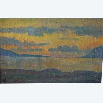 AUBURTIN Jean Francis (1866-1930) Küste bei Sonnenuntergang.