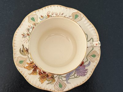 RARE et JOLIE Sarreguemines decor Orchids, Tea cup and saucer (4)