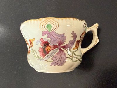 RARE et JOLIE Sarreguemines decor Orchids, Tea cup and saucer (4)