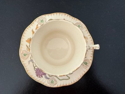 RARE and MAGNIFICENT Sarreguemines decorated with Orchids, Tea (or chocolate) cup and saucer (1)
