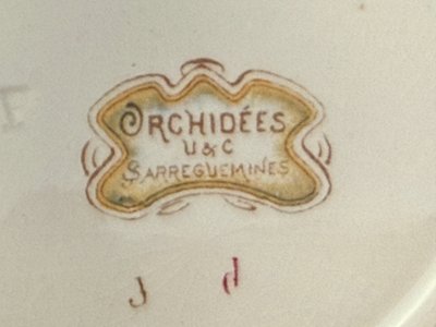 RARE and MAGNIFICENT Sarreguemines decorated with Orchids, Tea (or chocolate) cup and saucer (1)