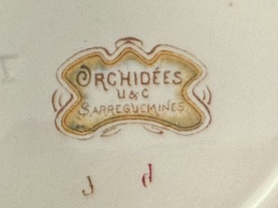 RARE and MAGNIFICENT Sarreguemines decorated with Orchids, Tea (or chocolate) cup and saucer (1)