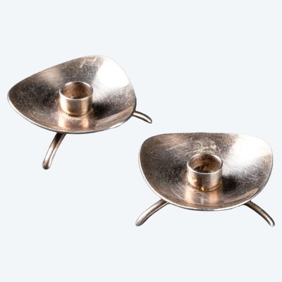 Carl M. Cohr for Atla, Denmark, Pair of silver-plated metal candlesticks, 20th century