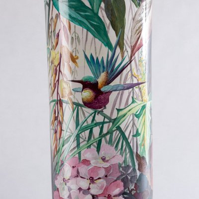 Sarreguemines, Paire de grands vases tubulaires à décor polychrome, XIXe