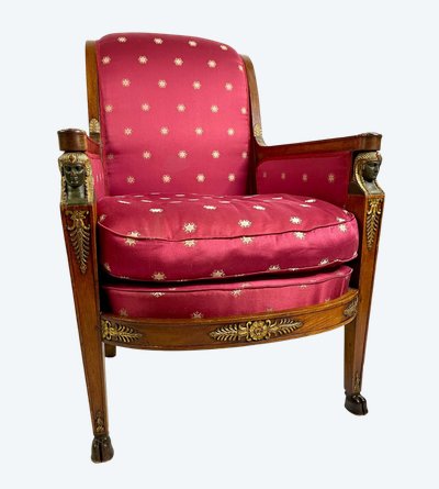 Empire-style square armchair with carved Egyptian figures, attributable to a Paris workshop