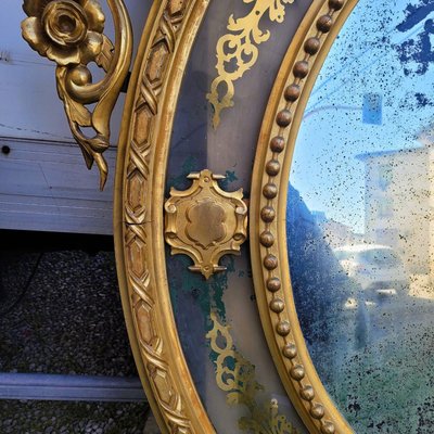 Large oval mirror in gilded wood, Napoleon III, 19th century