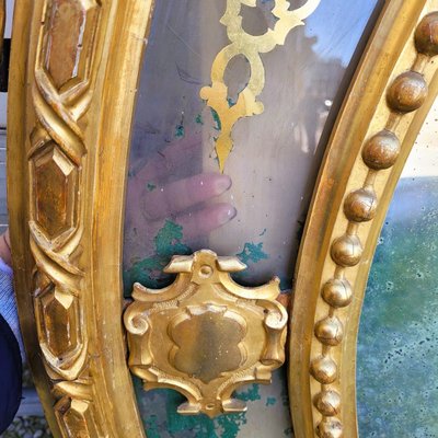 Large oval mirror in gilded wood, Napoleon III, 19th century
