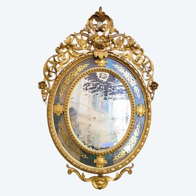 Large oval mirror in gilded wood, Napoleon III, 19th century