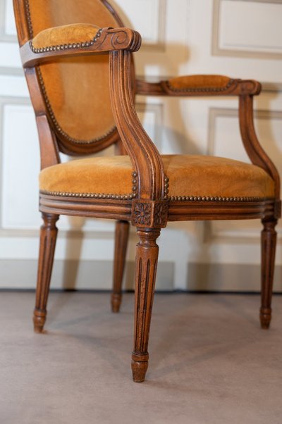 Paire De Fauteuils Cabriolets à Médaillons De Style Louis XVI