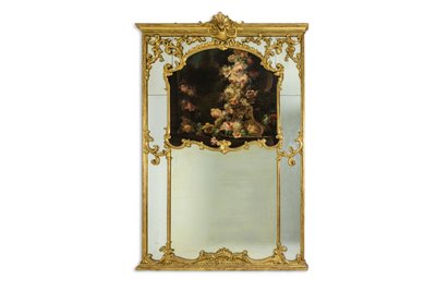 Large Louis XV style trumeau or mirror with glazing beads. Circa 1950. LS54942157U