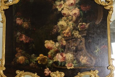 Large Louis XV style trumeau or mirror with glazing beads. Circa 1950. LS54942157U