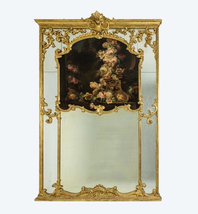 Large Louis XV style trumeau or mirror with glazing beads. Circa 1950. LS54942157U