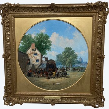 I HOLLAND John (1831-1879) - "L'Arrivée de la DILIGENCE" - Ecole Anglaise