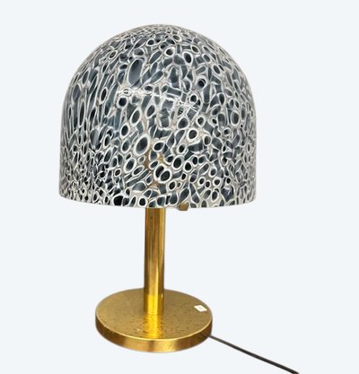 Lampada Murano vintage Vistosi anni 70 . Vetro a Murrine e struttura in ottone . Mis h cm 50 . diame