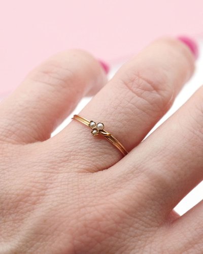 Bague porte-bonheur trèfle en or 18k, bague ancienne, bague fine, bijou ancien français