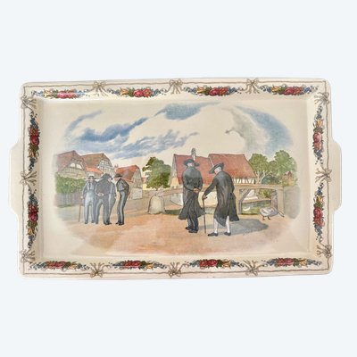 RARE SARREGUEMINES decor OBERNAI, RECTANGULAR PLATE bearing mark LOUX-UTZSCHNEIDER & CIE
