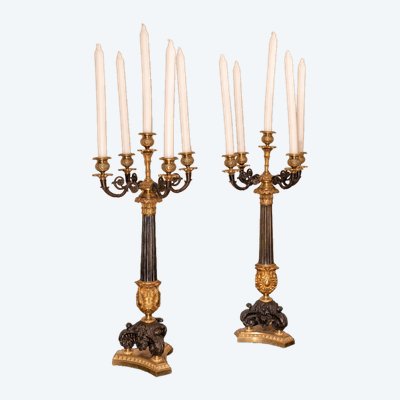 Candelabri stile impero in bronzo e ottone