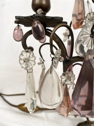 Pair of bronze girandoles with pendants