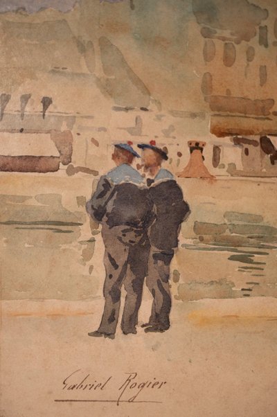 Aquarelle Du Port De Cherbourg Signed Gabriel Rogier
