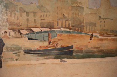 Aquarelle Du Port De Cherbourg Signed Gabriel Rogier