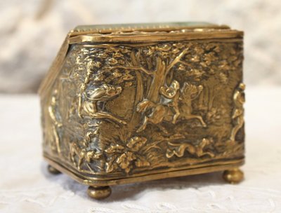Glass and brass watch holder with hunting scenes, Napoleon III, late 19th century