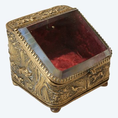Glass and brass watch holder with hunting scenes, Napoleon III, late 19th century