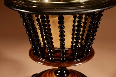 Magnificent walnut and ebony planter, tea/peat bucket.