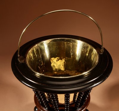 Magnificent walnut and ebony planter, tea/peat bucket.