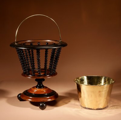 Magnificent walnut and ebony planter, tea/peat bucket.