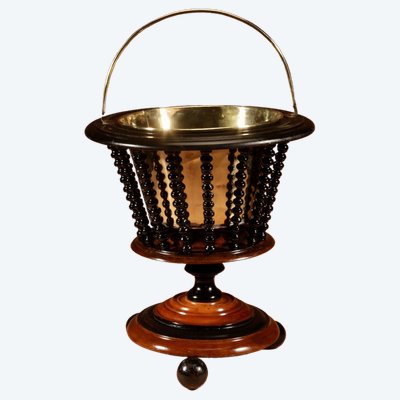 Magnificent walnut and ebony planter, tea/peat bucket.