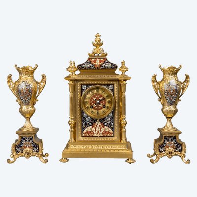 A gilt bronze and cloisonné enamel mantelpiece, 19th century