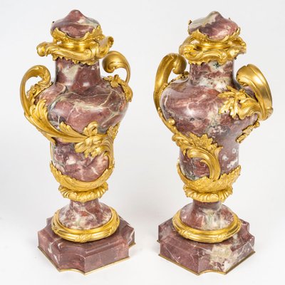 A pair of marble and gilt bronze cassolettes, late 19th century