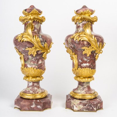 A pair of marble and gilt bronze cassolettes, late 19th century