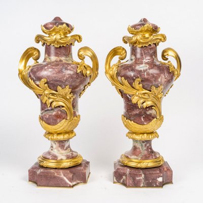 A pair of marble and gilt bronze cassolettes, late 19th century