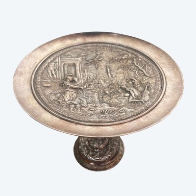 Silver plated bronze embossed pedestal table - Napoleon III style