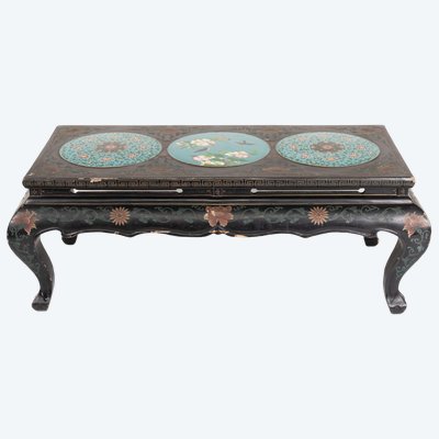 Chinesischer Couchtisch aus lackiertem Holz mit Cloisonné-Emaille, 19. Jahrhundert