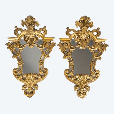 A pair of carved and gilded wood mirrors, 18th century