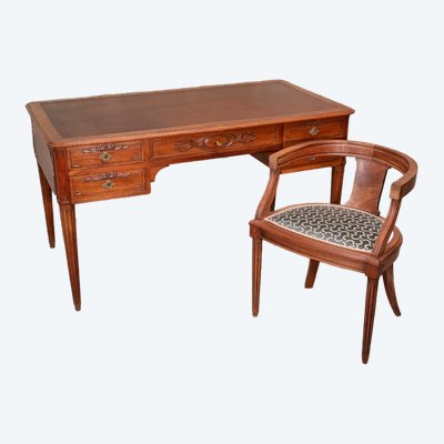 Bureau Plat De Style Louis XVI Et Son Fauteuil