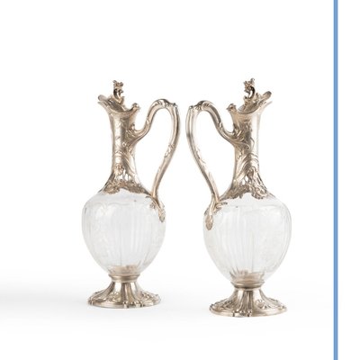 Coppia di brocche in cristallo e argento, XIX secolo