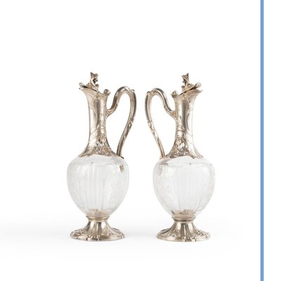 Coppia di brocche in cristallo e argento, XIX secolo