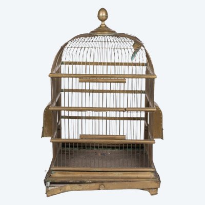 Cage à perroquet en laiton doré, XIXe