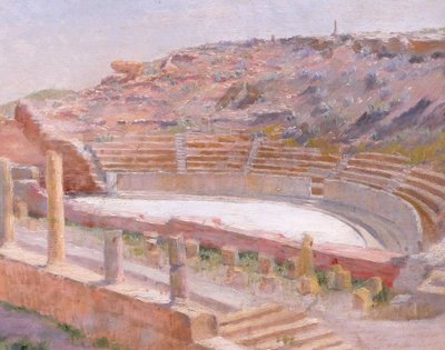 Albert-Pierre DORNOIS 1848-1923 Algeria, the ruins of the Roman theater at Timgad, painting, 1901