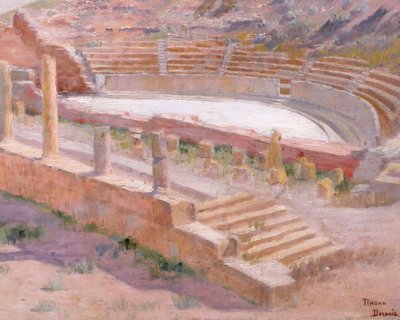 Albert-Pierre DORNOIS 1848-1923 Algeria, the ruins of the Roman theater at Timgad, painting, 1901