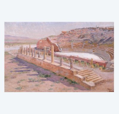 Albert-Pierre DORNOIS 1848-1923 Algeria, the ruins of the Roman theater at Timgad, painting, 1901