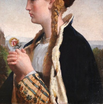 German von Bohn 1812-1899 Santa Elisabetta d'Ungheria, dipinto, 1866 Ritratto religioso al Salon