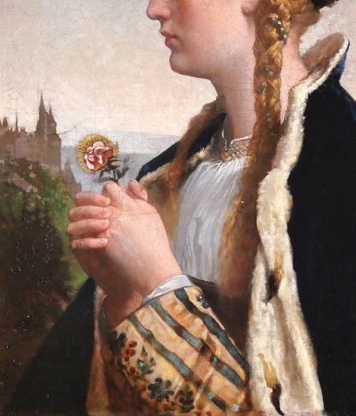 German von Bohn 1812-1899 Santa Elisabetta d'Ungheria, dipinto, 1866 Ritratto religioso al Salon