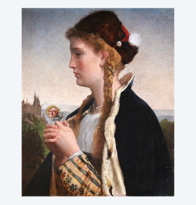 German von Bohn 1812-1899 Santa Elisabetta d'Ungheria, dipinto, 1866 Ritratto religioso al Salon